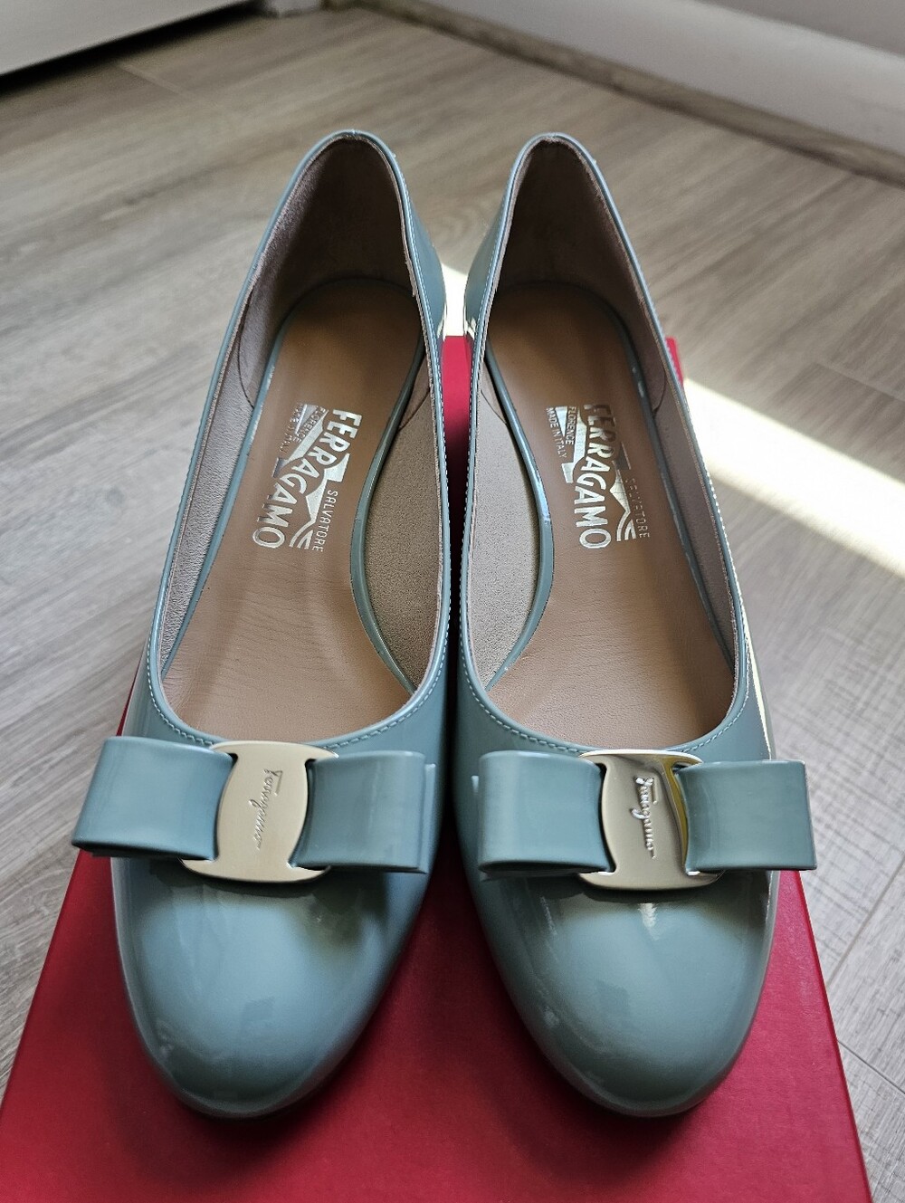 Salvatore Ferragamo Women's "Lucky Charm" Vara Bow Patent Flats